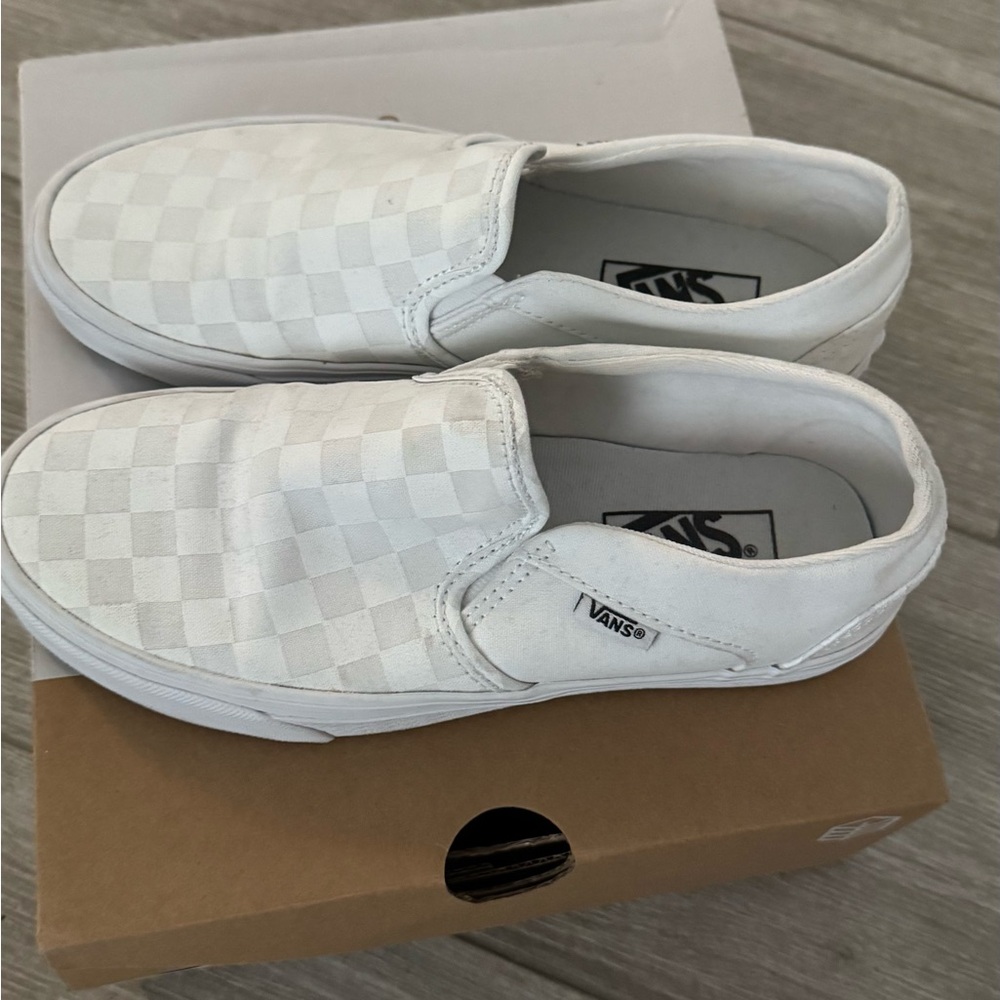 Vans Kids White Checkered Slip-On Sneakers